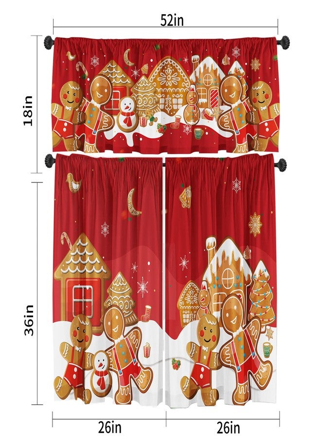 Deztibos Christmas Valance for Windows Rod Pocket Short Curtains Gingerbread Man Merry Christmas Kitchen Valances Window Treatments,52 x 18，26x36 inch Three-Piece Set. - Image 2